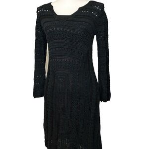 KAREN MILLEN Black Boho Style Crochet Scoop Nick Mini Dress Size Small